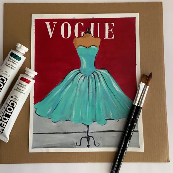 Original Acrylic Painting  Vogue Cover Fashion Art, Retro Fashion Wall Décor, - Picture 11 of 14